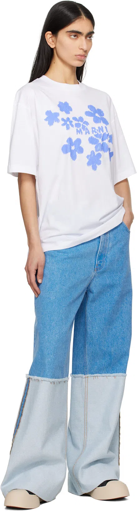 MARNI Tee With Logo Floral Print In White