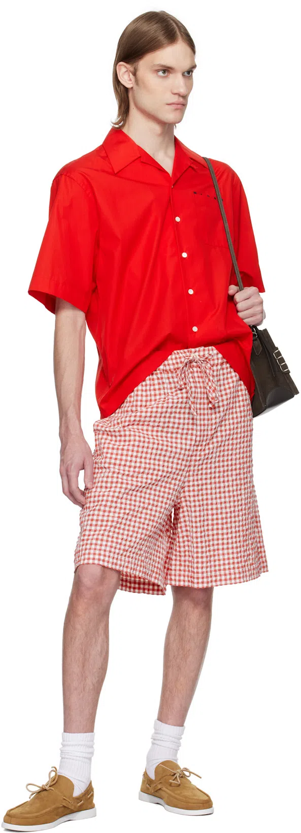 MARNI Red & White Gingham Shorts In Multi