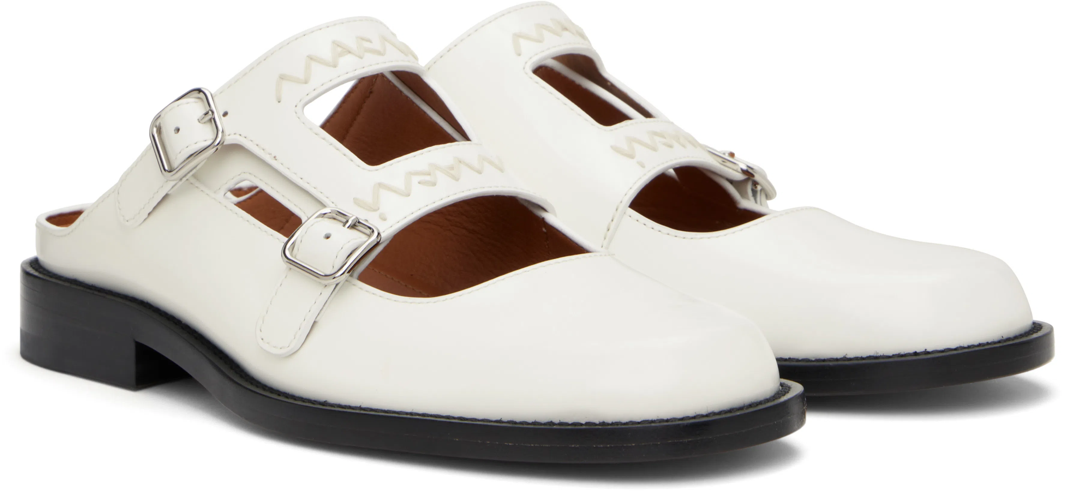 MARNI White Leather Bambi 3.0 Loafer With Double Buckle In 00w02 Natural White