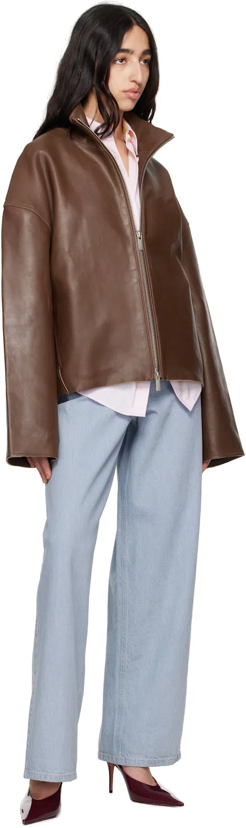 AMINA MUADDI Patent Leather Anok Mules 105 In Burgundy