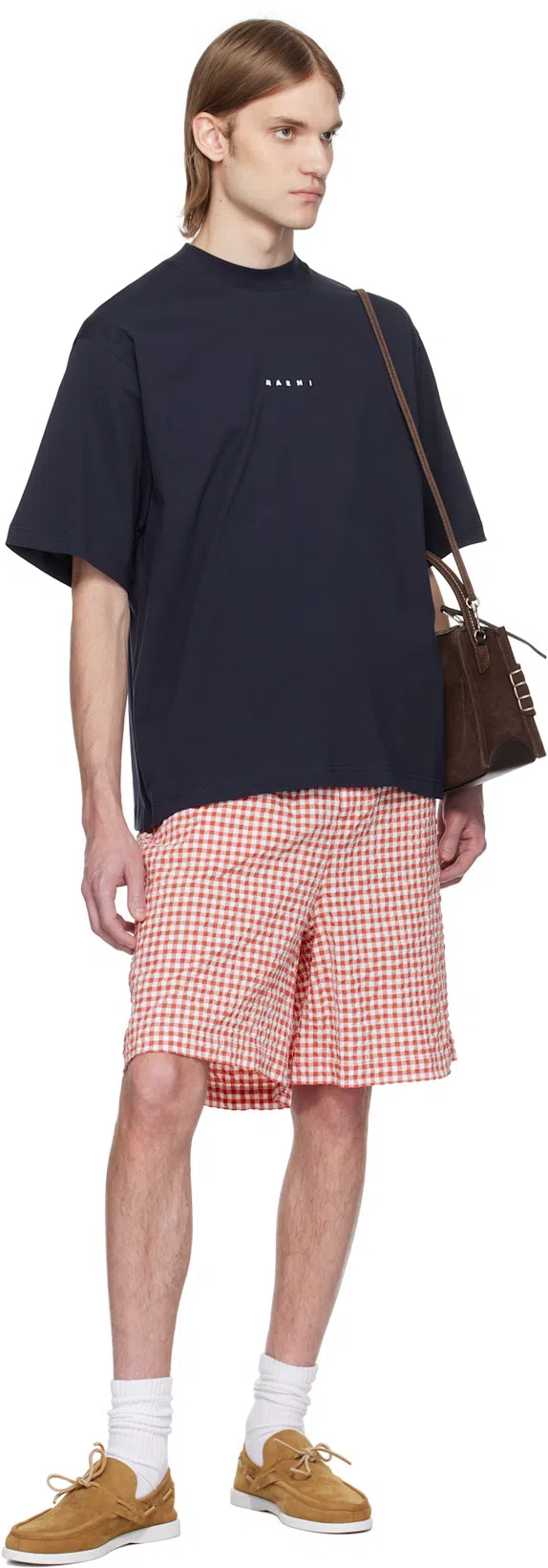 MARNI Red & White Gingham Shorts In Multi