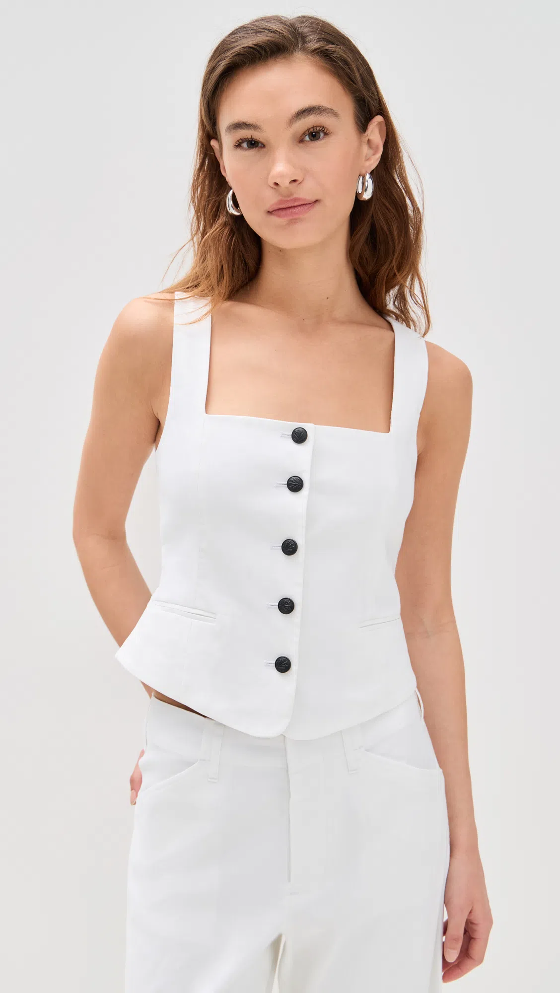 RAG & BONE Mariana Square Neck Linen Blend Vest In White