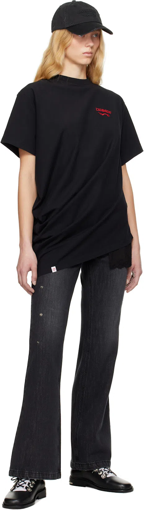 CHARLES JEFFREY LOVERBOY Topsy Turvy T-shirt In Knitted Black