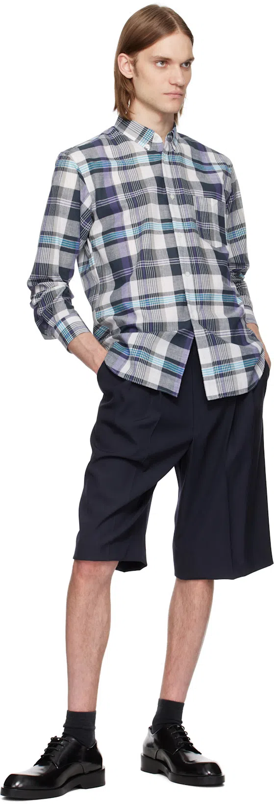 DRIES VAN NOTEN Wool Panrom Bermuda Shorts In Blue