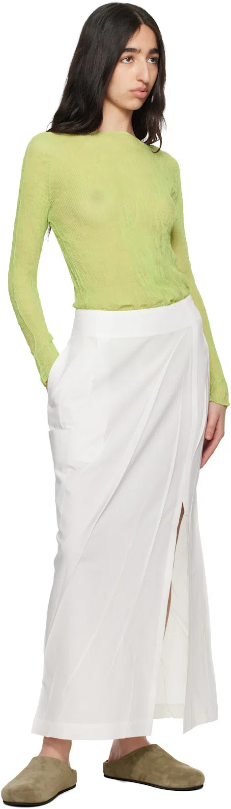 THE ROW Beige Hudson Suede Slide Loafers In Green