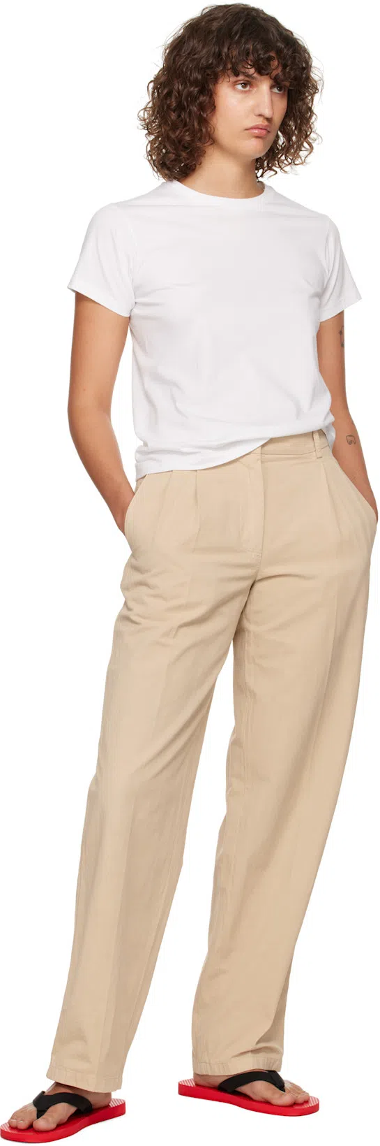 THE ROW Lilas Light Khaki Cotton And Linen Trousers In Green