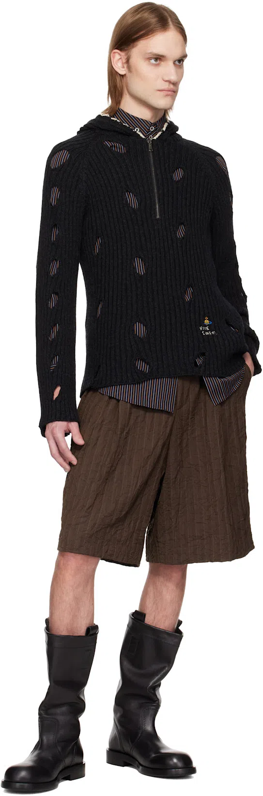 DRIES VAN NOTEN Knee Length Crinkled Texture Shorts In Brown