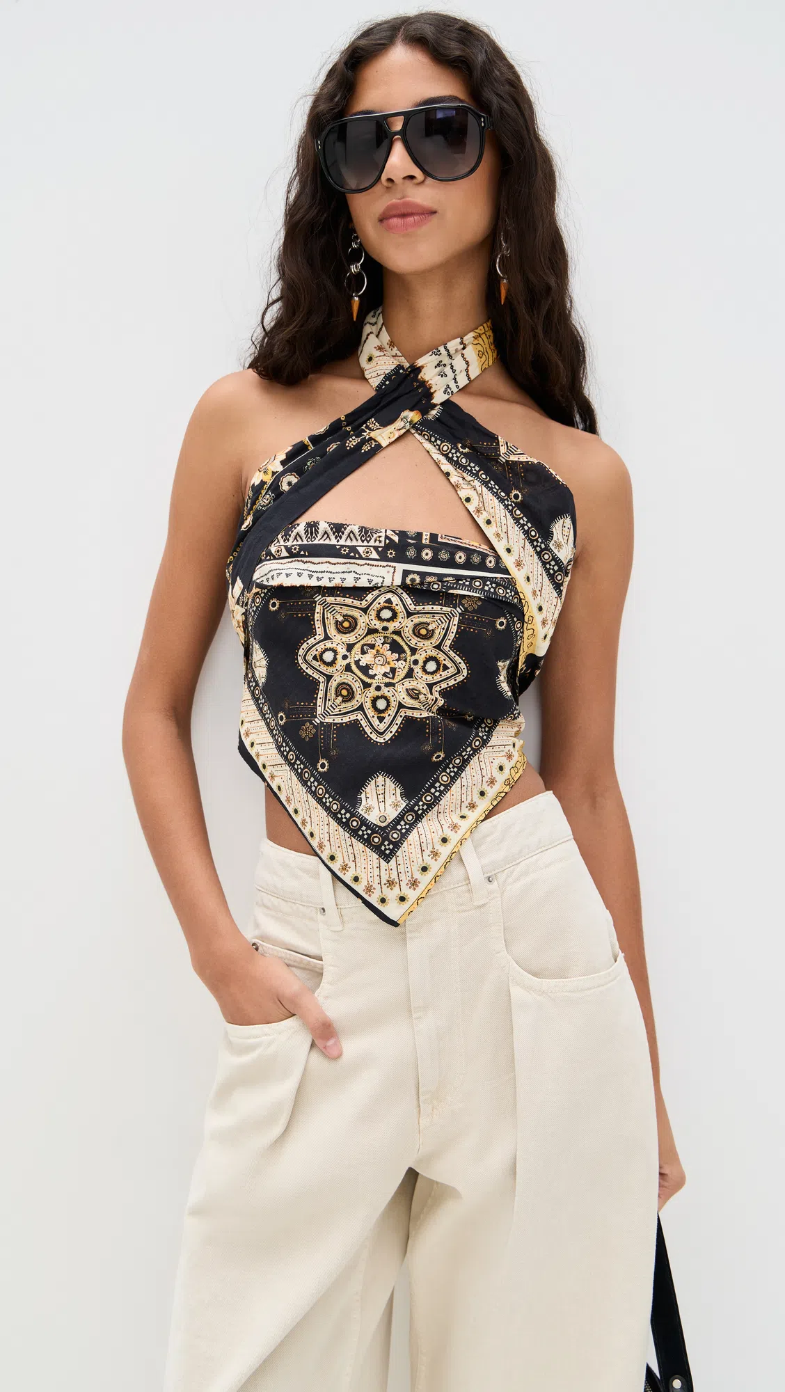 ISABEL MARANT ÉTOILE Feyza Convertible Mixed Print Cotton Halter Top In Multi