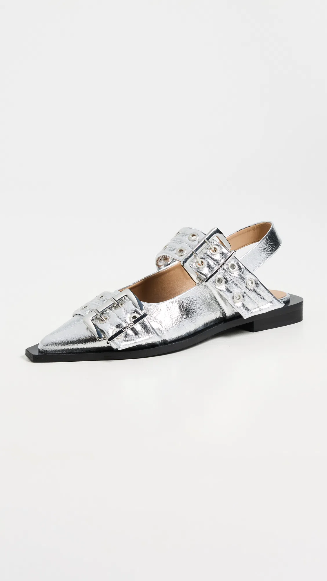 GANNI Women Feminine Buckle Ballerina Flats In Silver