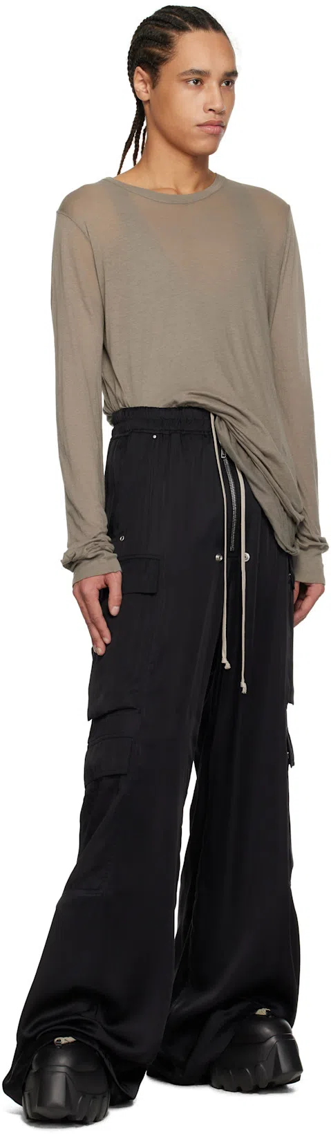 RICK OWENS Black Hollywood Megalace Mega Tractor Boots In 09 Black