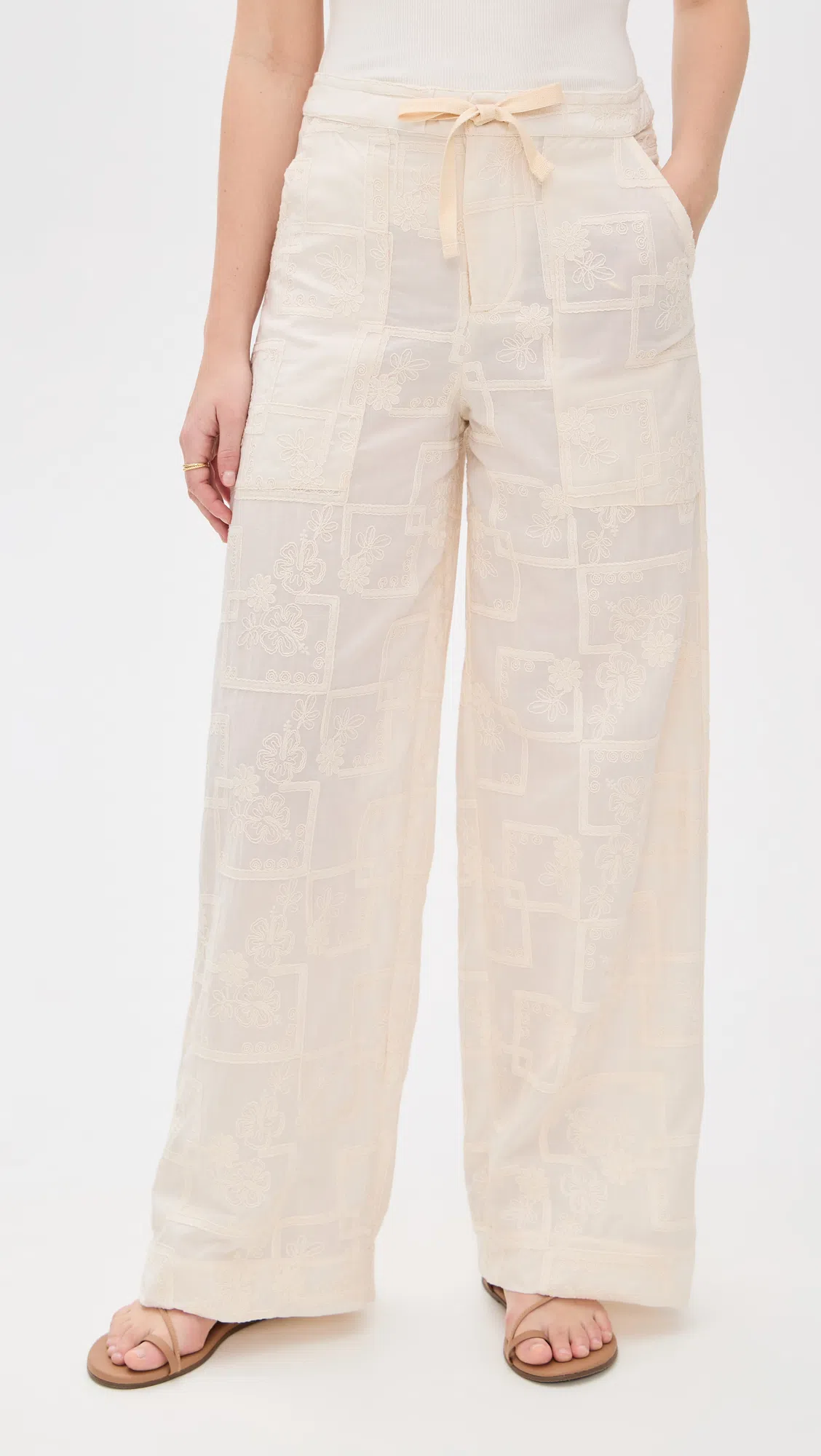 AGUA BENDITA Caroline Meraki Cotton Cover-up Pants In White Multicolor