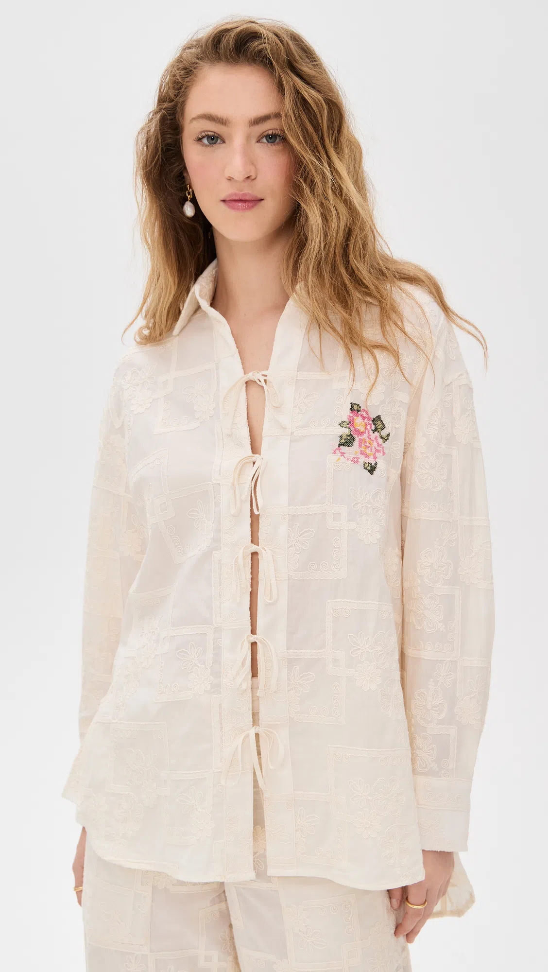 AGUA BENDITA Caroline Meraki Cotton Cover-up Pants In White Multicolor