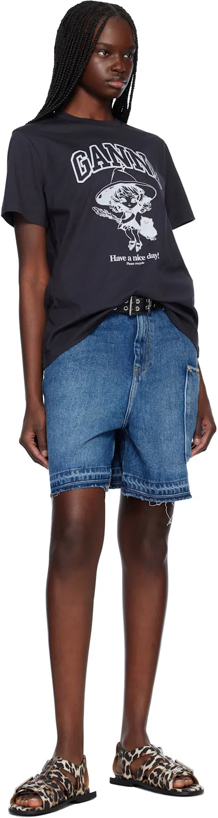 GANNI Black Double Eyelet Belt In 099 Black