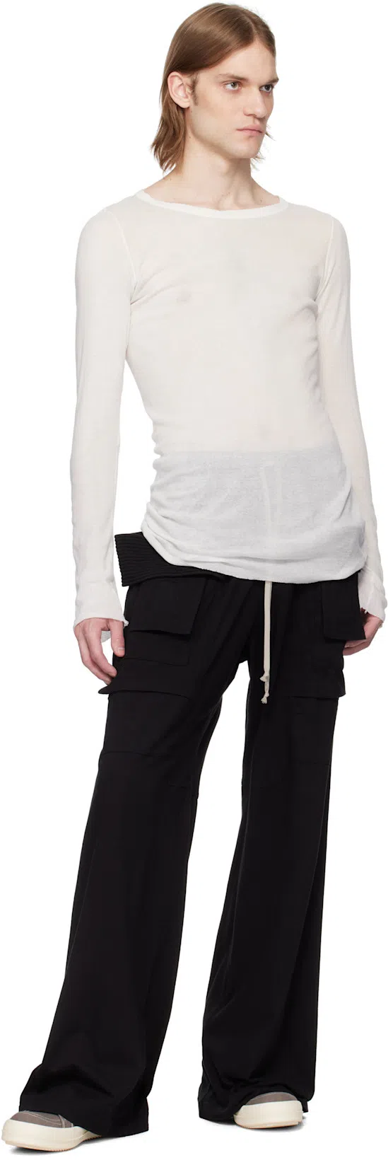RICK OWENS DRKSHDW Creatch Wide-leg Cotton-blend Canvas Drawstring Cargo Trousers In Black