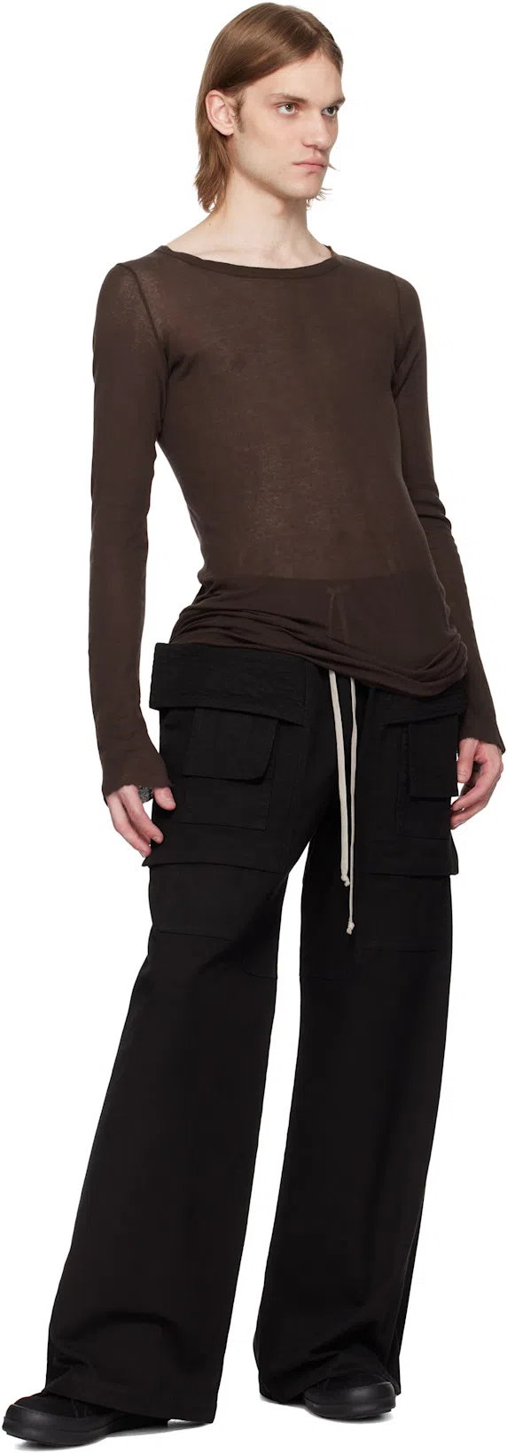 RICK OWENS DRKSHDW Creatch Wide-leg Cotton-blend Canvas Drawstring Cargo Trousers In Black