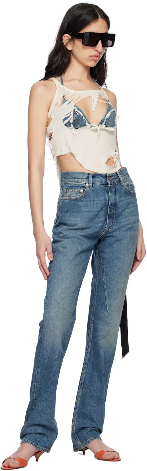 RICK OWENS DRKSHDW Blue Hollywood Granbury Jeans In 06 Washed Indigo