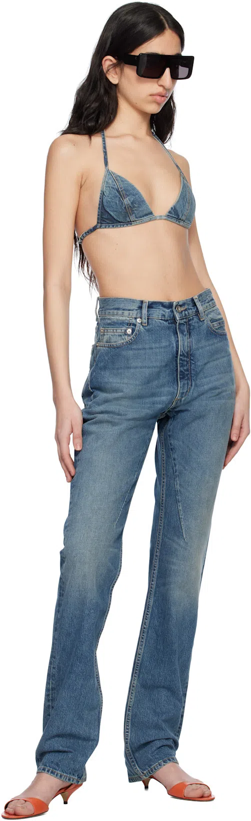 RICK OWENS DRKSHDW Blue Hollywood Granbury Jeans In 06 Washed Indigo