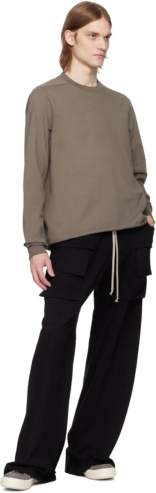 RICK OWENS DRKSHDW Creatch Wide-leg Cotton-blend Canvas Drawstring Cargo Trousers In Black