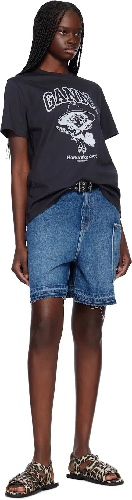 GANNI Black T-shirt With Logo Print