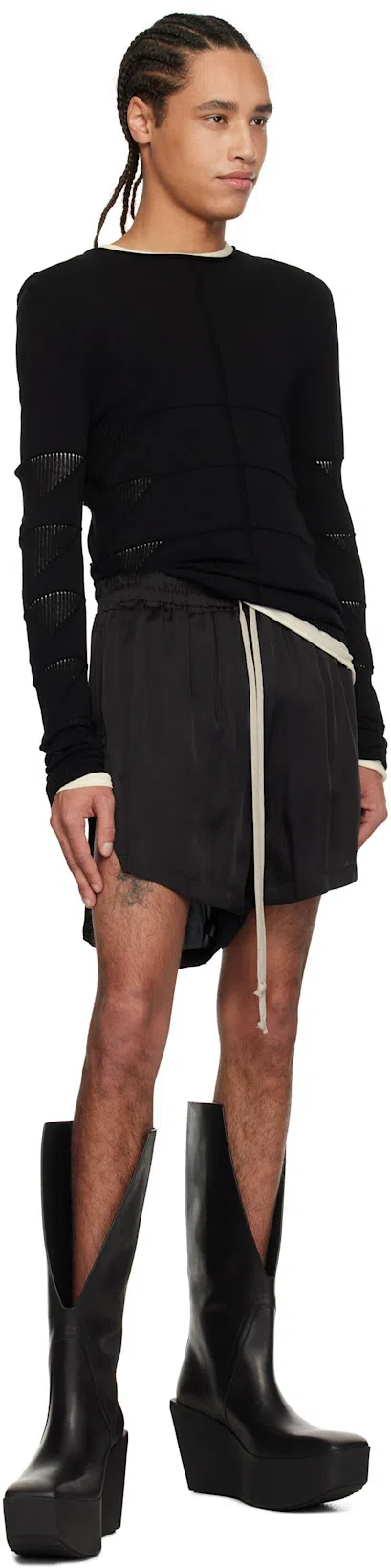 RICK OWENS Black Hollywood Sliver Platform Winged Kowboys Tall Boots In 09 Black