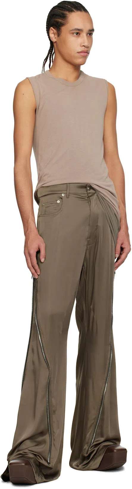 RICK OWENS Brown Hollywoode Sliver Platform Beatles Chelsea Boots In 14 Mahogany