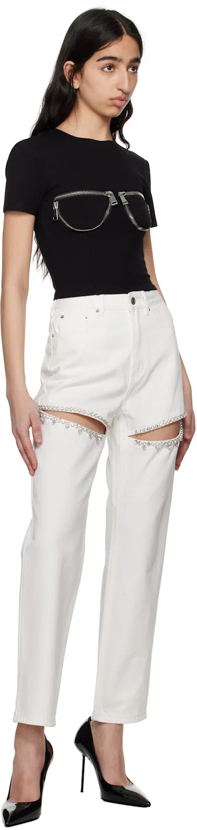 AREA Crystal Slit Straight-leg Jeans In White