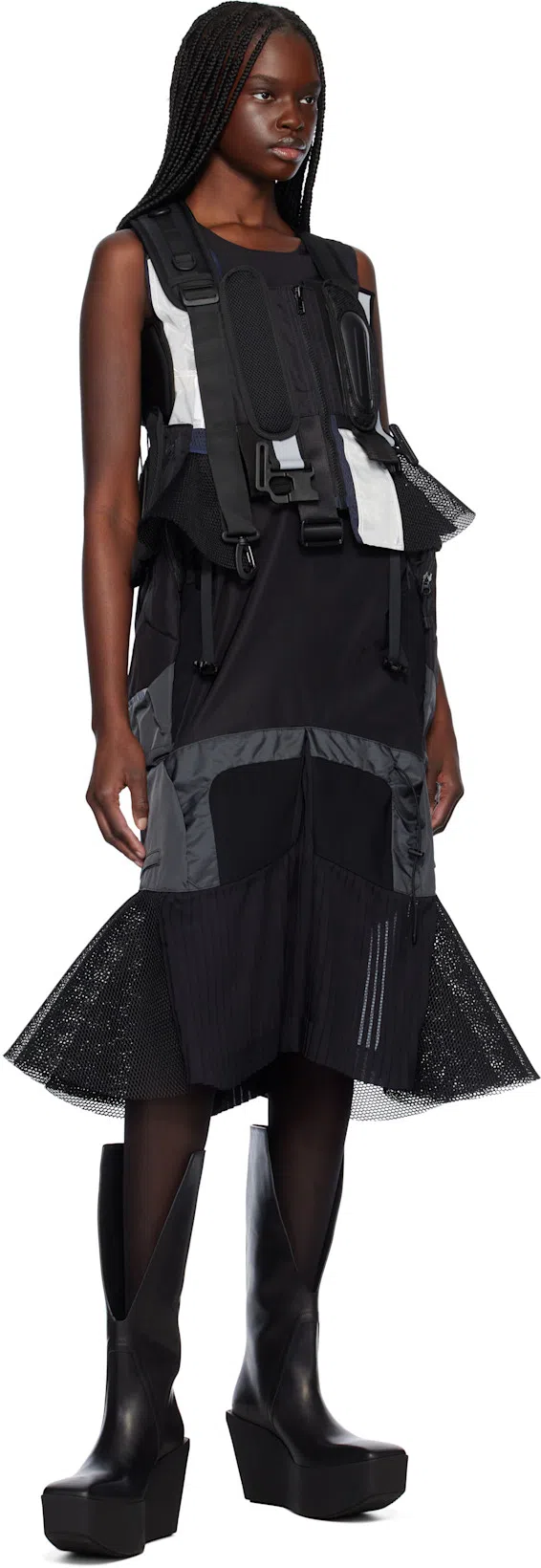 RICK OWENS Black Hollywood Sliver Platform Winged Kowboys Tall Boots In 09 Black