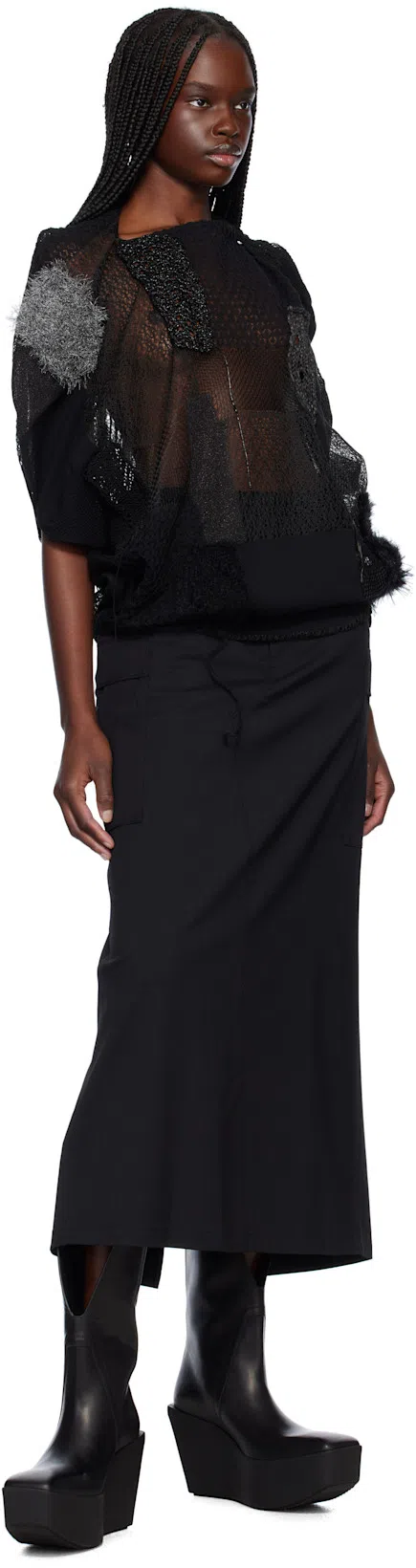 RICK OWENS Black Hollywood Sliver Platform Winged Kowboys Tall Boots In 09 Black