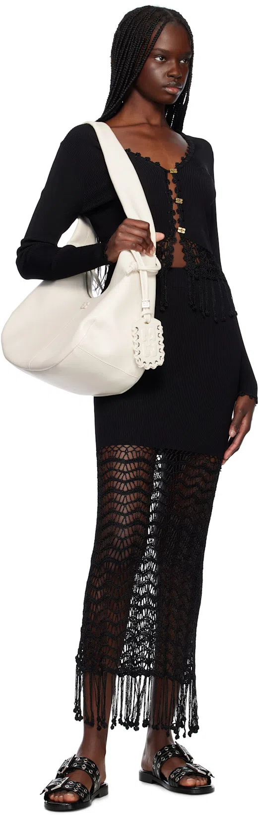 GANNI Black Crochet Cropped Cardigan