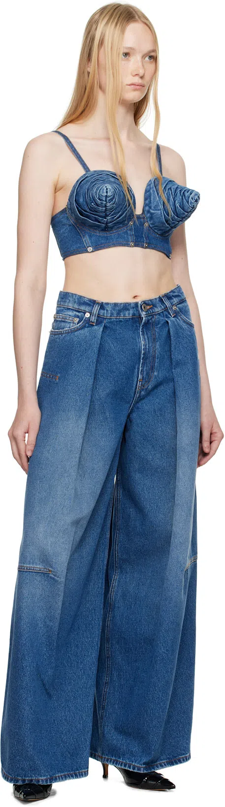 JEAN PAUL GAULTIER Gathered Top With Strap Design And Structured Cups In Blue