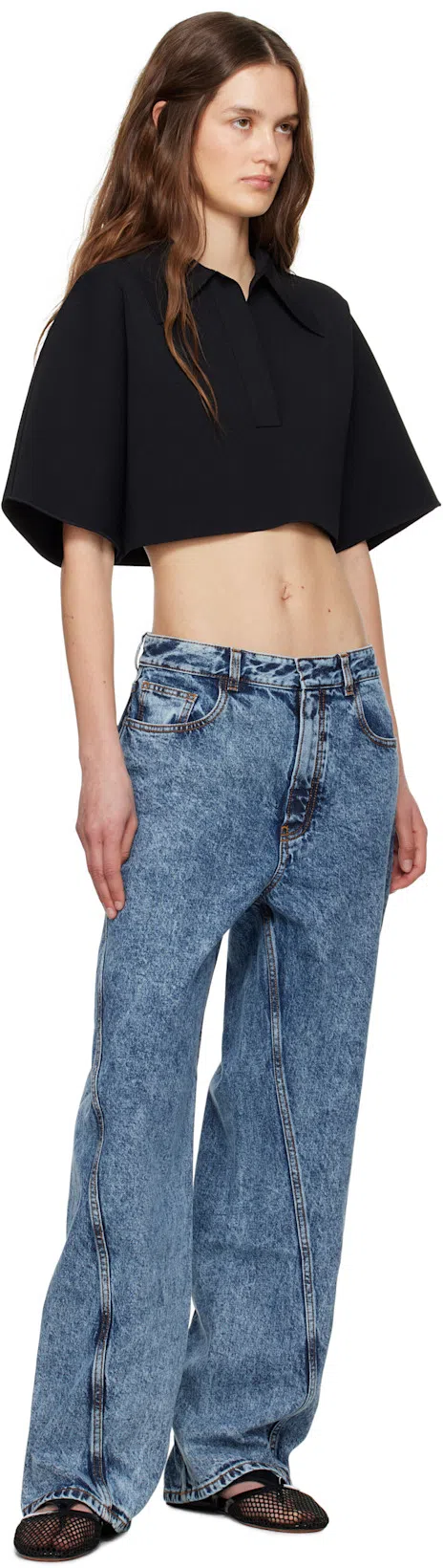 ALAÏA Fishnet And Leather Flip Flops Flat Mules Shoes In Multi