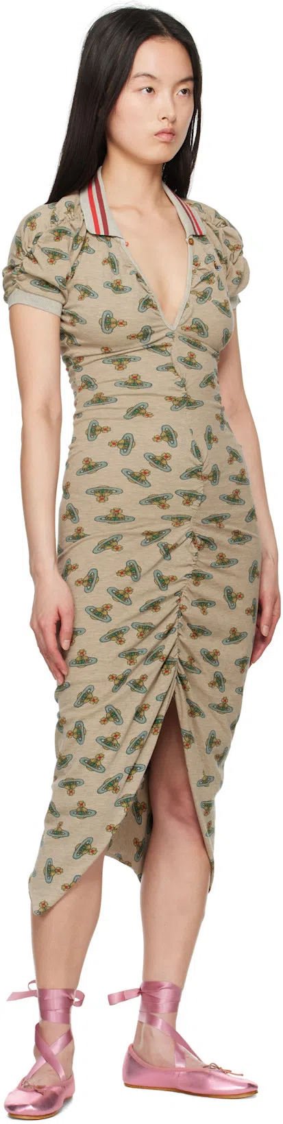 VIVIENNE WESTWOOD Beige Pulling Midi Dress In Sand Overdyed