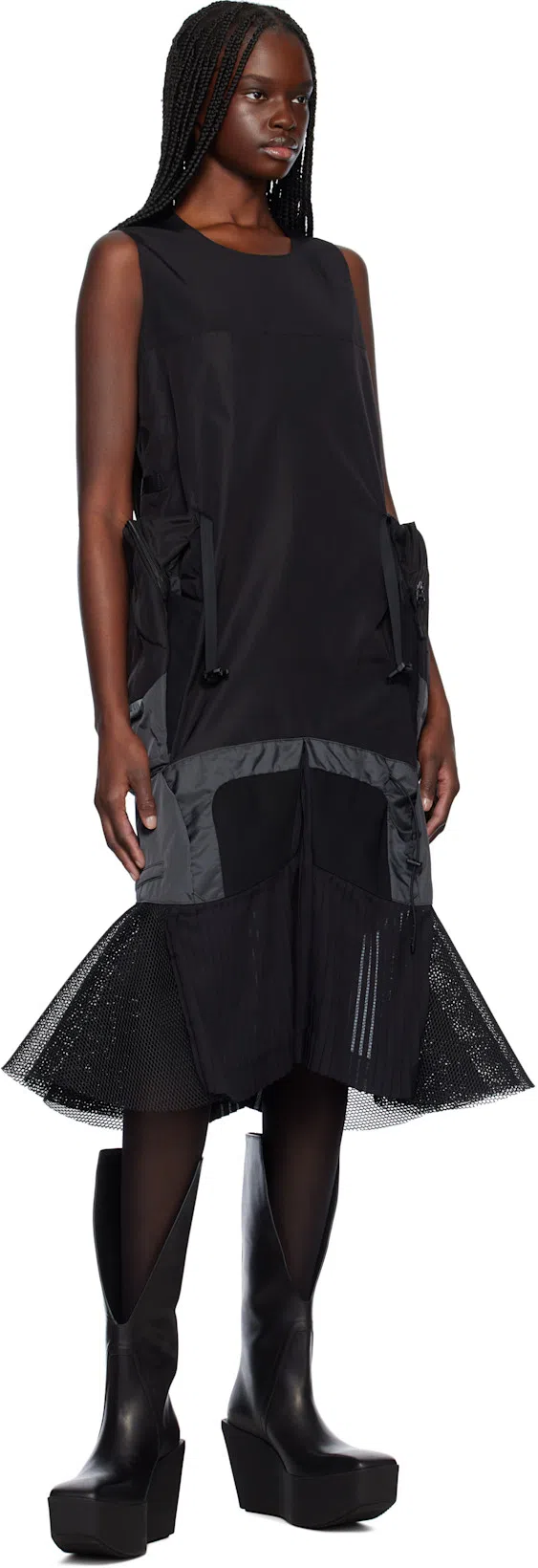 RICK OWENS Black Hollywood Sliver Platform Winged Kowboys Tall Boots In 09 Black