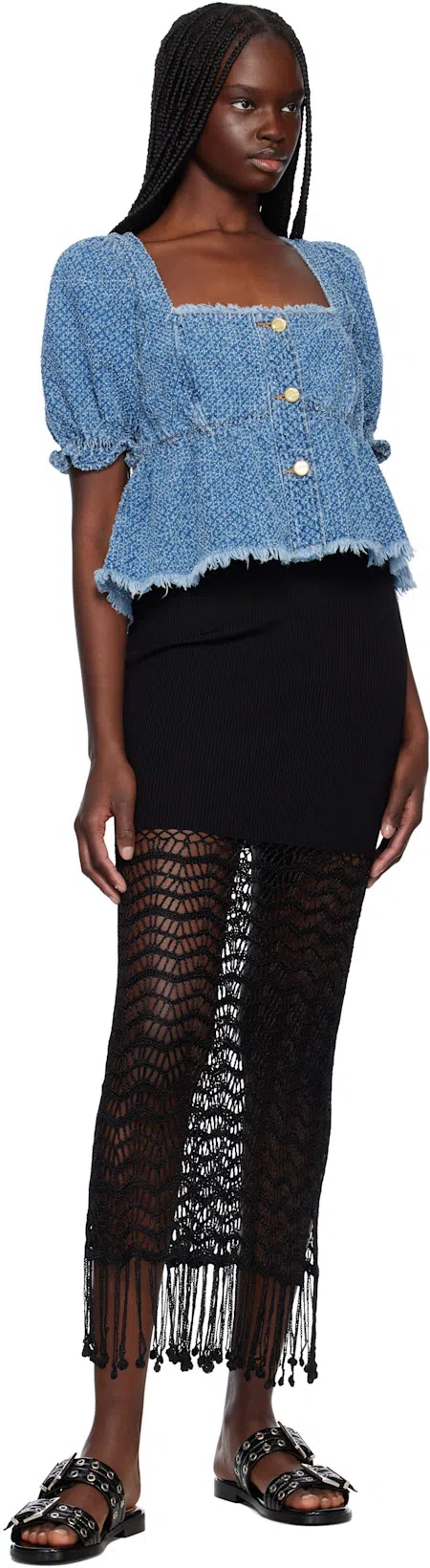 GANNI 5mm Feminine Buckle Strap Sandals In Black