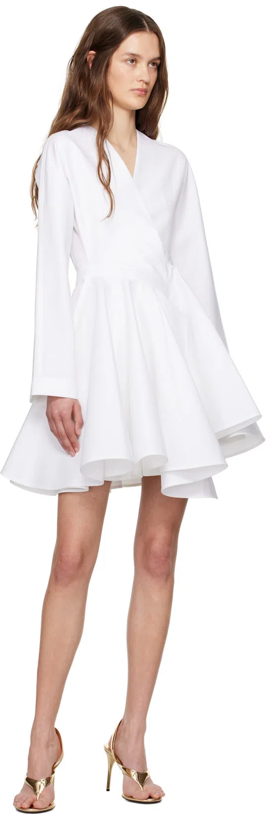 ALAÏA Asym Belt Dress In Poplin In White
