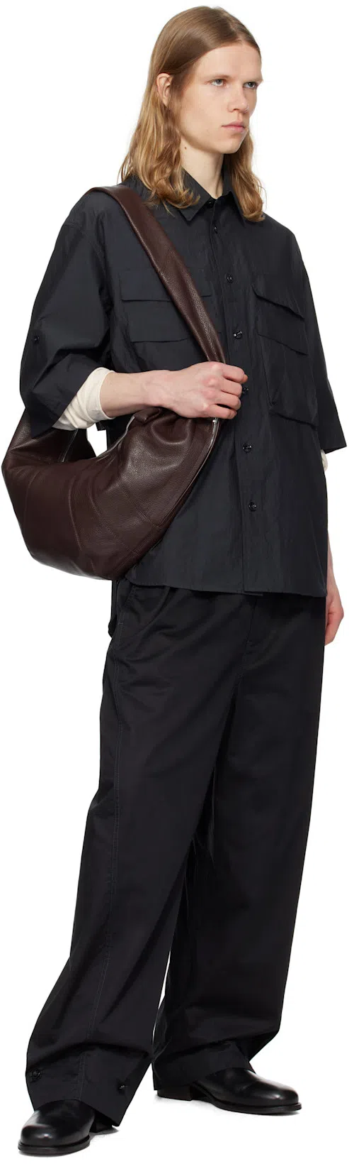 LEMAIRE Boxy Black Button-down Shirt With Flap Pockets In Blue