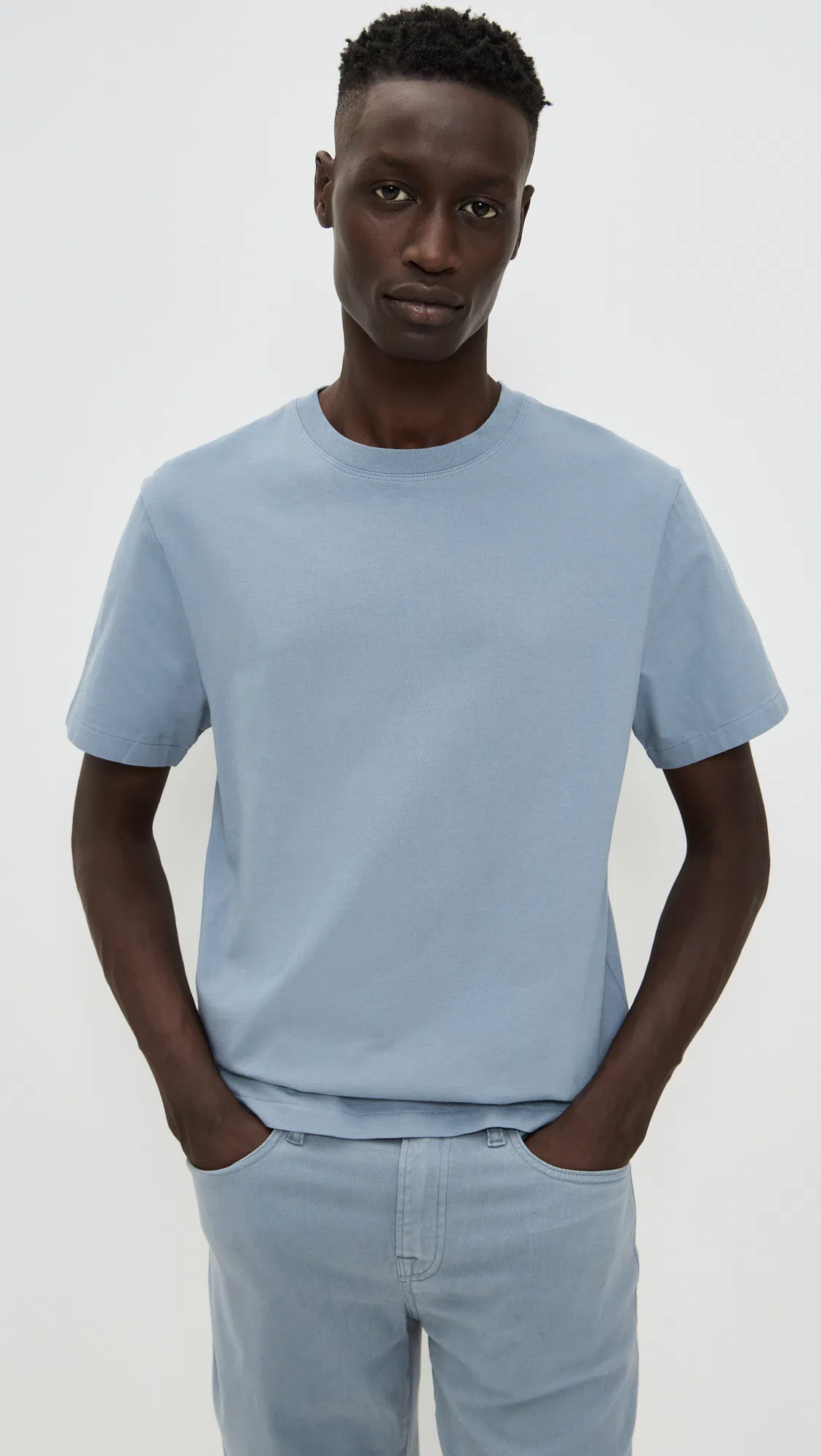 FRAME Mens Smoky Blue Logo Embroidered Cotton T-shirt