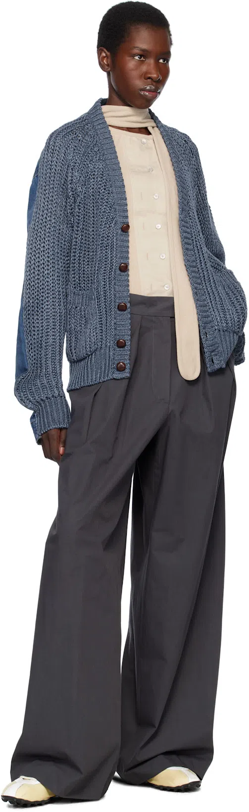 MAISON MARGIELA Leather Lace-up Trainers Featuring Suede Accents In White