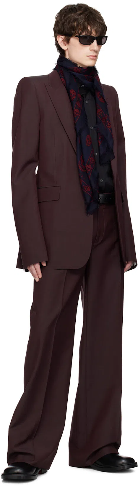 ALEXANDER MCQUEEN Burgundy Stacked Shoulder Single-breasted Blazer In Brown