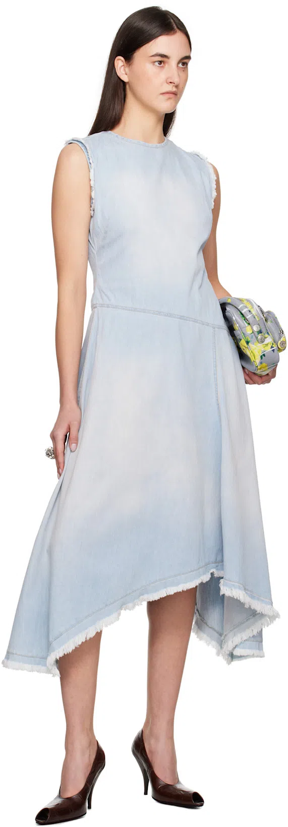 ACNE STUDIOS Denim Dress Asymmetric Sleeveless Frayed Hem In Blue