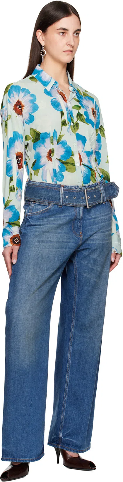 ACNE STUDIOS Button-up Printed Shirt In Multi Blue