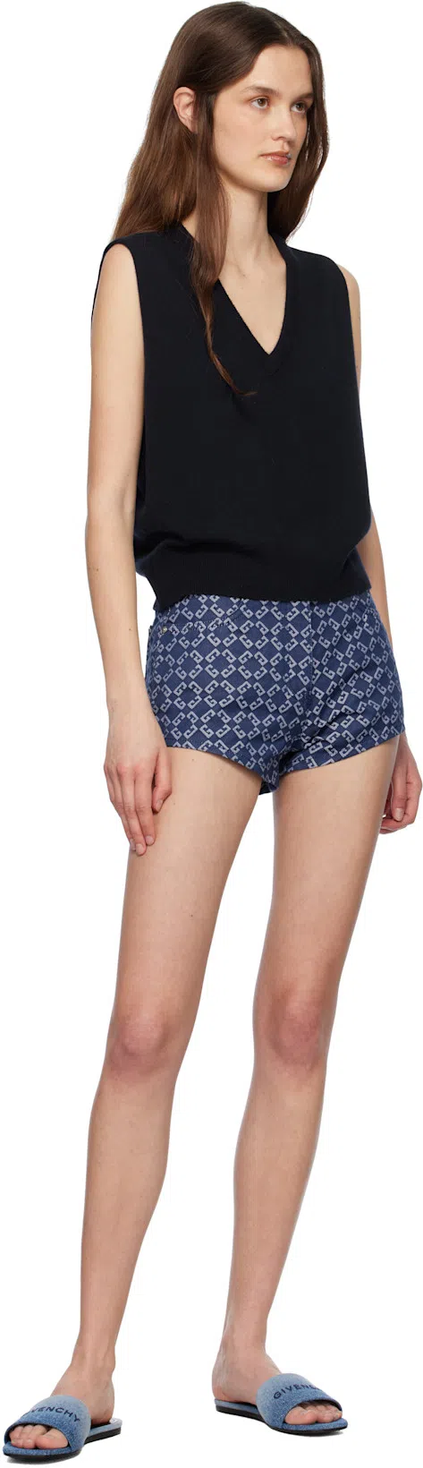 GIVENCHY 4g Embroidered Denim Flat Slide Sandals In Blue