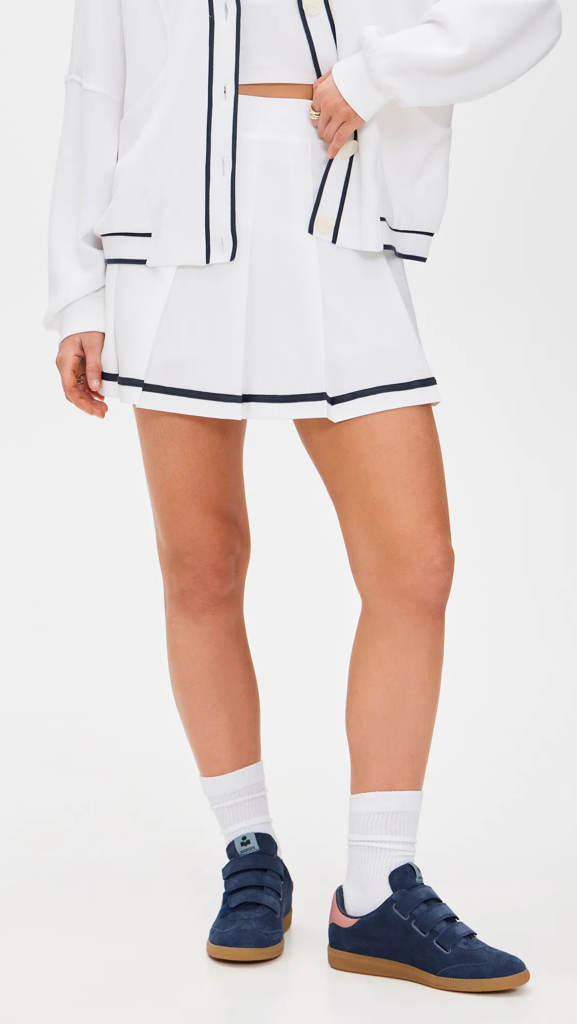 VARLEY Clarendon Striped Pleated Stretch-twill Mini Skirt In White