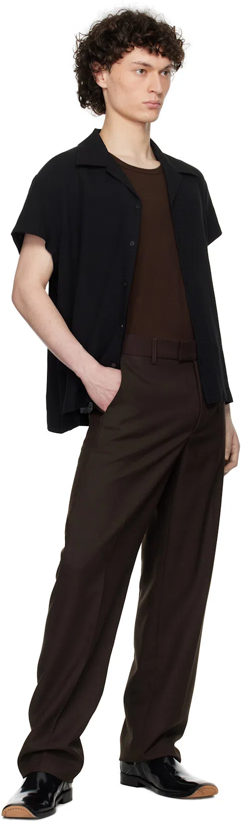 TONYWACK Brown Super Fine Wool Ribbed Tank Top In Dark Brown