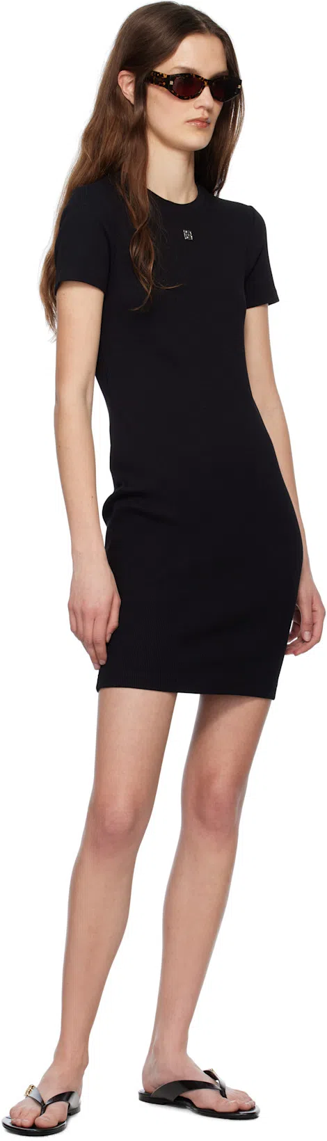 GIVENCHY Fitted Ribbed Cotton Mini Dress In Black