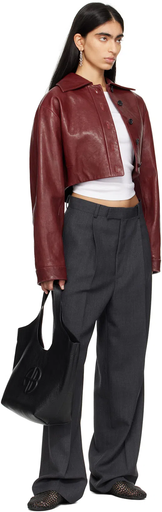 AURALEE Gray Wool Kid Mohair Hop Sack One-tuck Trousers In Top Charcoal