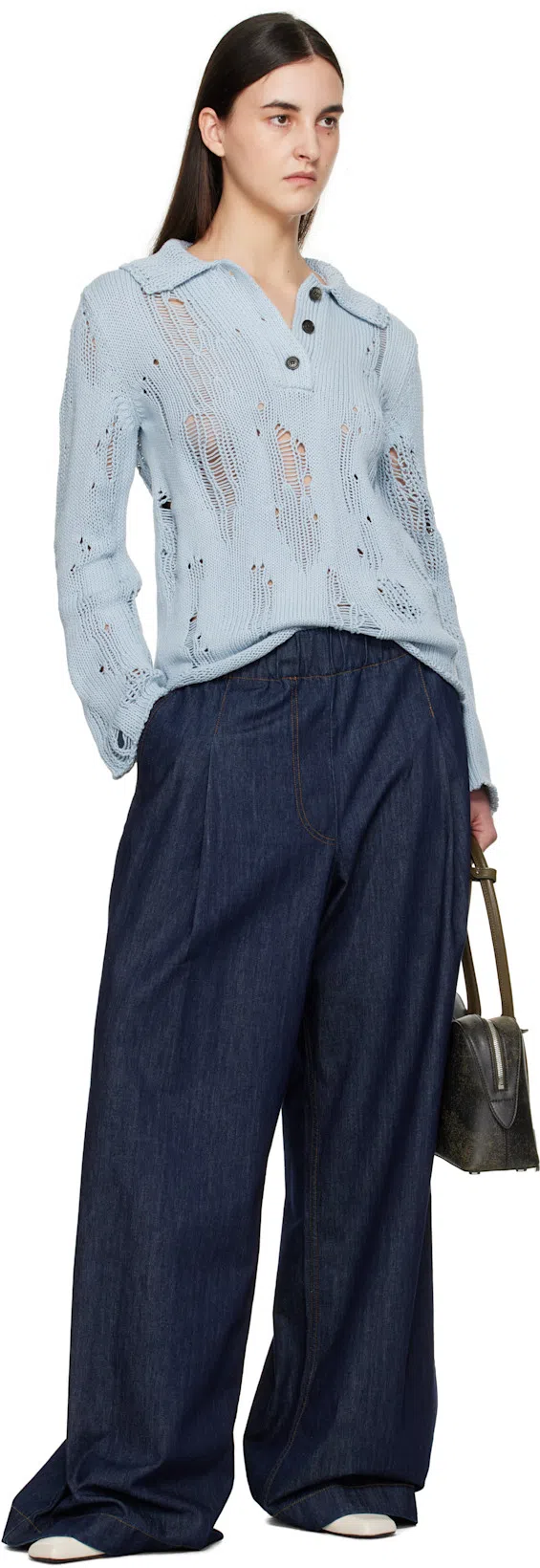 DRIES VAN NOTEN Wide Leg Denim Trousers And Pockets In Black