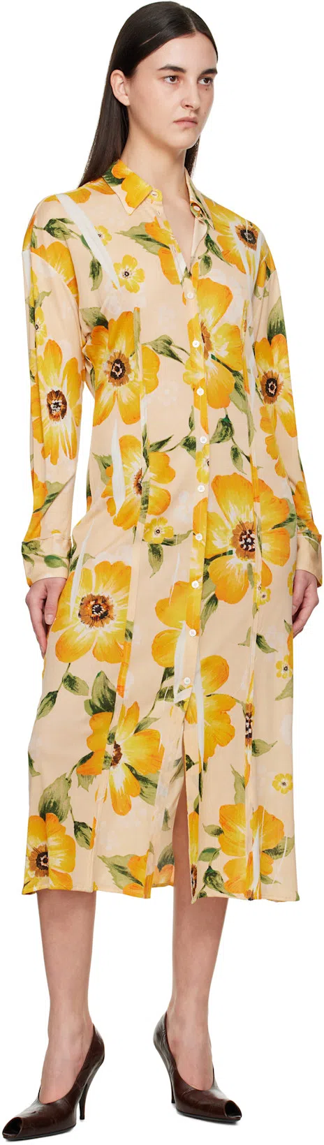 ACNE STUDIOS Floral-print Jersey Midi Shirt Dress In Orange