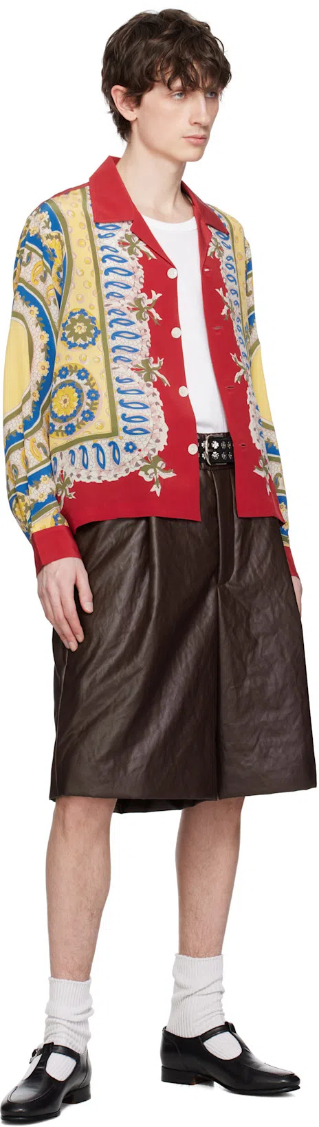 BODE Mens Bricolage Short-sleeve Silk Shirt In Red