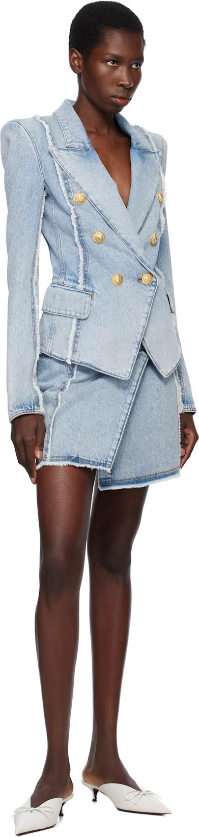 BALMAIN Tailored Jacket With Peak Lapels And Frayed Edges In Blau